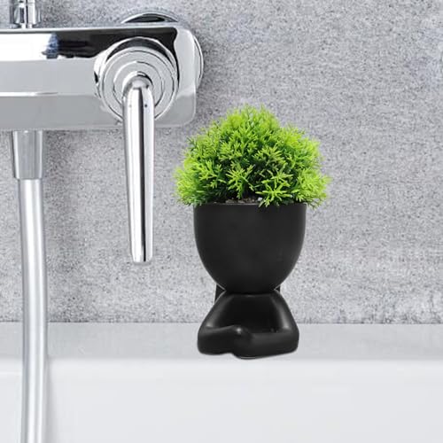 Zerzsy Bathroom Shelf Decor Accent Women Cute Cubicle Accessories Artificial Plants Pot Head Cute Human Shape Desk Decoration Office Décor for Women, Bathroom Office Plants- Set of 1 - color: Black-h