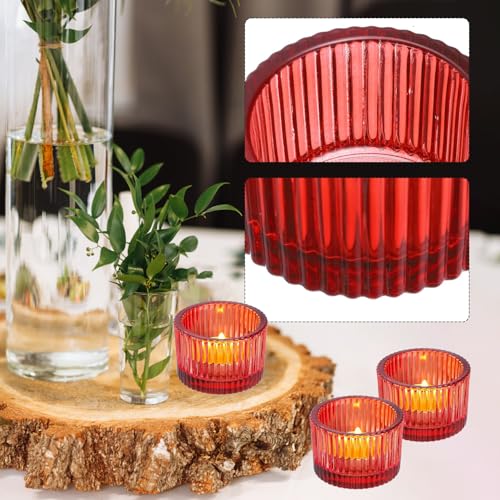 2 Pcs Tealight Candle Holder,Votive Candle Holders Glass Candle Holders Tea Lights Candle Holder for Table Centerpiece Decor Party&Home,Wedding Deco (Red) - color: Red