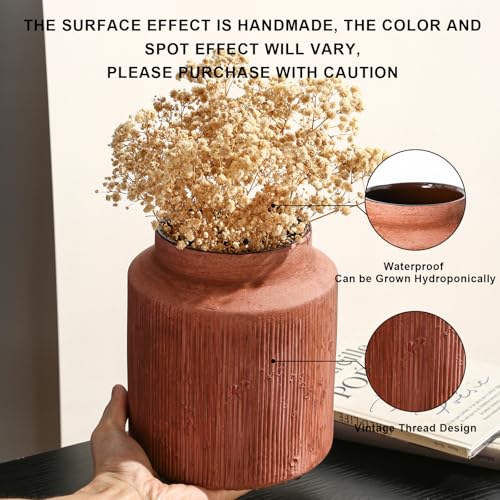 Farmhouse Vase for Home Decor, Vintage Rustic Terracotta Flower Vase Suitable for Home Decor, Living Room, Shelf, Dining Table. Rust Red 7IN. - color: Retro-8, size: 6.1 x 7 inches