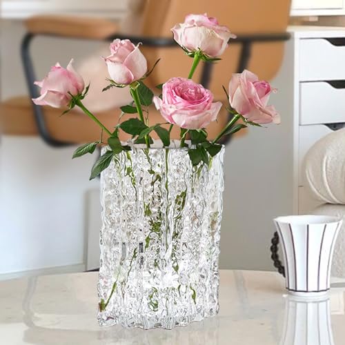 Aoderun Glass Vase Crystal Vase Heavy Duty Large Flower Vase for Dining Table Kitchen Office Home Shelf Wedding Living Room Centerpieces(Clear) - color: Clear
