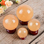 Natural Citrine Healing Crystal Gemstone Ball Divination Sphere Sculpture Figurine with Wood Stand Feng Shui Chakra Aura Home Desk Decor - size: 50mm