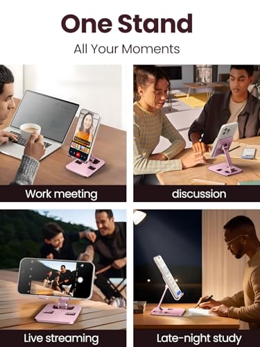 Phone Stand for Desk, Dual Folding Cell Phone Holder, Fully Adjustable Portable Mobile Phone Holder for iPhone 17 16 15 14 13 12 11 Pro Max Plus Air, Galaxy S25 S24, All Phones (Rose Gold) - color: Rose Gold