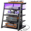 Armocity 5-Tier AV Media Stand with Power Strips, Media Console with LED Lights, Audio Tower Rack with Adjustable Shelves, Stereo Stands and Racks, 40.8'', Black Ebony - color: Black Ebony, size: 40" (H)