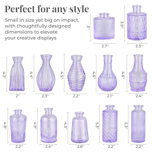 12 Pack Bud Vase in Bulk - BEAHOT Purple Flower Vases for Wedding Decorations, Glass Vase for Table Decorations, Small Vase for Home, Mother's Day, Centerpieces, Party, Office (Purple) - color: Purple