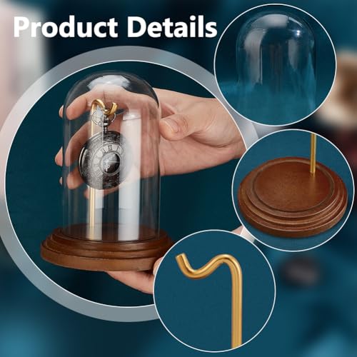 PH PandaHall Pocket Watch Glass Display Dome with Hook 5.7"x4" Watch Display Jar Decorative Watch Case with Base Plants Dome Showcase for Father's Day Pocket Watches Medals Collectibles Ornament - size: 5.7x4 Inch