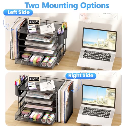 OPNICE Desk Organizer, 5-Tier Paper File Organizer with Drawer & Pen Holder, Office Desk Accessories, Workspace Desktop Organizer for Office Supplies(Black) - color: Black, size: 5-Tier