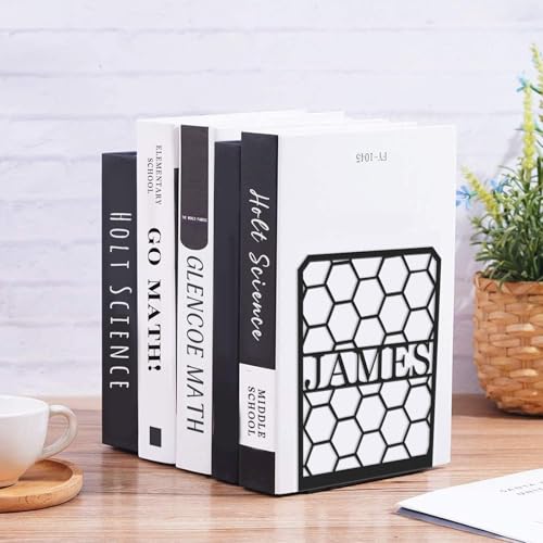 Personalized Name Metal Book Ends 2 Pcs, Unique Bookends for Shelves Room Decorative, Heavy Duty Metal Bookends, Non-Slip Book Stopper, Book Shelf Holder for Home Office School, Book Lovers Gifts - color: Color02 Bookends