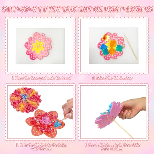 Mostop Poke-in Art Flower Bouquet DIY Craft Kit for Girls Age 4-5 6-7 8-12, Mess-Free Button Felt Flower Making Set, Creative Activity Educational Birthday Gift Toys for 6-8 8-10 Year Old Kids