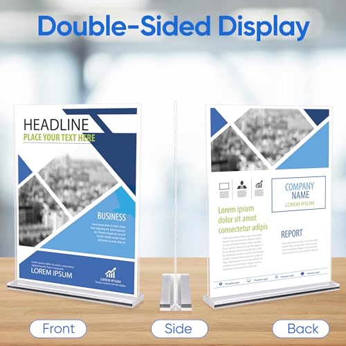 acrylic sign holder 8.5 x 11 Paper Stand 10 Pack Clear Double Side T Shape Acrylic Table Signs for Displaying, Flyer Holder Paper Card Holder for Office Business Store Mall Restaurants