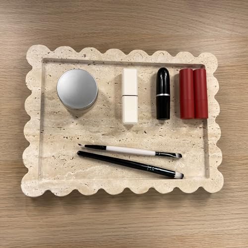 Elegant Marble Vanity Tray, Natural Luxury Travertine Decorative Countertop Organizer for Bathroom, Kitchen & Dresser - Holds Keys, Coffee, Perfume, Jewelry & Makeup