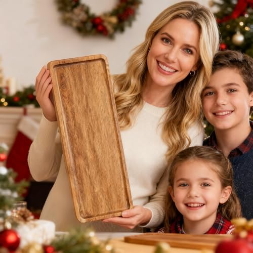 Solid Acacia Wood Serving Trays - 14" x 5.5" Rectangular Wooden Platters for Food, Charcuterie Boards, Cheese, and Appetizers - Perfect for Home Decor, Parties