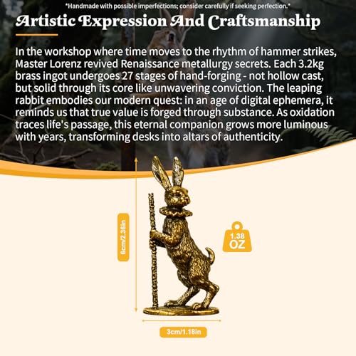 CHOVY Solid Brass Standing Rabbit Statue - Handmade Vintage Collectible Figurine, Mid-Century Modern Desk Sculpture for Office & Home, Luxury Oddity & Curio Cabinet Art Piece - color: Elegant Rabbit