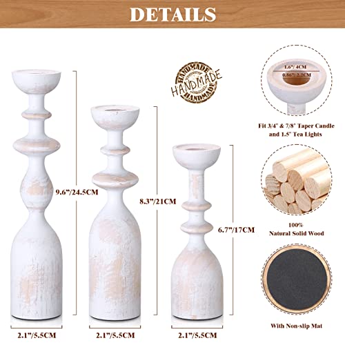 HOWSILAY Wood Candle Holder Candlestick Holders for Table Centerpiece - Rustic Farmhouse Decor Candle Stand fits 3/4" or 7/8" Taper Candle&Dia 1.5" Led Tea Lights or Pillar Candles(White) - color: White