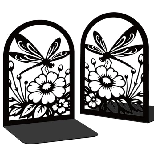 1 Pair Metal Bookends for Shelves, Dragonfly Book Ends Decorative for Heavy Books, Decorative Books Used on Desk, Shelf, Farmhouse for Small, Bookshelf Decor for Shelves Home and Office - style: Dragonfly