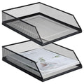 Hicarer 2 Pcs Black Metal Letter Tray Stackable Desk Tray Single Wire Mesh Organizer Front Load File Paper Holder for Desktop Office Home School Classroom (12.8 x 9.84 Inch) - size: 12.8 x 9.84 Inch