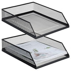 Hicarer 2 Pcs Black Metal Letter Tray Stackable Desk Tray Single Wire Mesh Organizer Front Load File Paper Holder for Desktop Office Home School Classroom (12.8 x 9.84 Inch) - size: 12.8 x 9.84 Inch