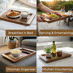 PANDAWOOD Wood Serving Tray - Large Acacia Wooden Tray for Coffee Table Ottoman - Ottoman Tray Decor - Rectangle Wood Tray for Kitchen Counter 15.7"x11"