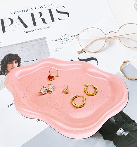Ceramic Jewelry Dish for Women, Jewelry Tray Trinket Dish Vanity Tray, Cloud Jewelry Plate, Watch Keys Tray Ring Dish Holder for Mother's Day/Christmas/Thanksgiving/BirthdayGift, Spotted Pink - color: Spotted Matte Pink