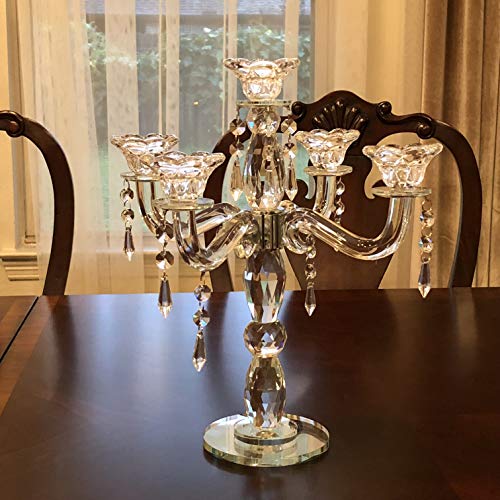 Allgala Crystal Candle Holder 5-Arm Taper Candlestick Crystal Candelabra - Centerpiece for Home Wedding Event and Party Festival - size: 5 Arm