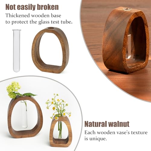 Solid Wood Frame Glass Test Tube Vase Desk Hydroponic Plant, Enhances Home and Office Environment, Small Size (Small) - size: Small