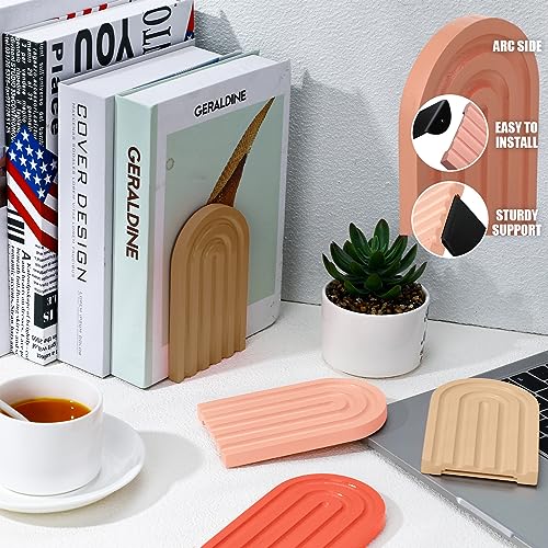 Harloon 4 Pcs Boho Arch Wooden Bookends, Decorative Rainbow Book Stoppers with Non-Slip Metal Base, 5x3x4 Inches, Cute Shelf Decor for Heavy Books, Home Office Study Desk Organizer(Cute Color) - color: Cute Color