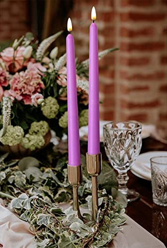 NONNO & ZGF 10 Pack Purple Flameless 11'' Wax Covered Taper Candles with 2 Remote, Use 2-AA Battery (Not Included, Runs 200 Hours) - color: Purple