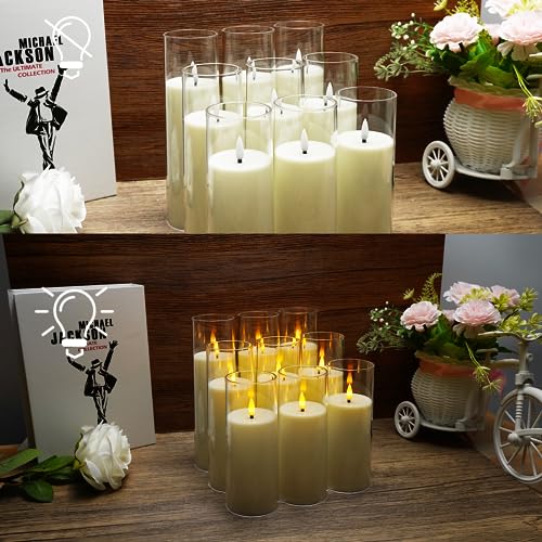 kakoya Flickering Flameless Candles Battery Operated with Remote and 2/4/6/8 H Timer Plexiglass Led Pillar Candles Pack of 9(D2.3 xH5.5 6.5" 7.5") with Realistic 3D Wick Candles for Home Decor(Ivory) - color: Ivory