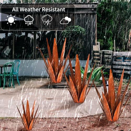 KODIBO Metal Agave Plants, Tequila Rustic Sculpture, Metal Yard Art, Outdoor Lawn Ornaments Yard Stakes (Rusty- L) - color: Rusty- L