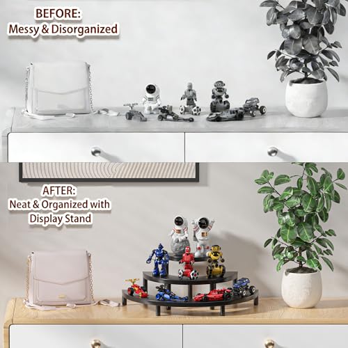 3 Tier Risers Display Stand,Wooden Cupcake Holder Stand,Rustic Cologne and Perfume Organizer for Women,Dessert Table Display Set for Party (Black) - color: Black