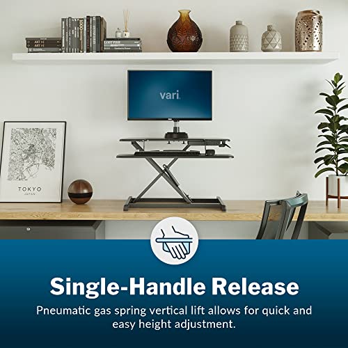 Vari VariDesk Essential Vertical Lift 30 Inch Standing Desk Converter - Compact Home Office Workstation for Laptop or Monitor + Keyboard Tray - Delivers Fully Assembled (Black) - size: Vertical Lift 30