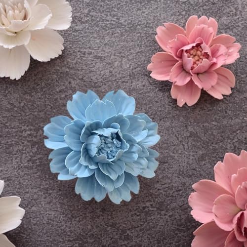 CEUYGT Ceramic Flower Wall Decor 3D Wall Hanging Home Decor Living Room Blue Peony 2.8" - color: Blue, size: 2.8 inches