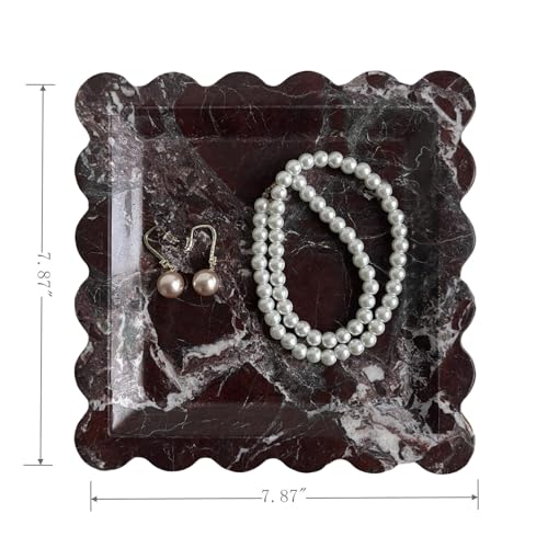 Vintage Natural Marble Tray Small Ornaments Scalloped Tray Handmade Storage Dish for Counter, Vanity, Dresser, Nightstand and Desk (Rosa Levanto) - color: Rosa Levanto