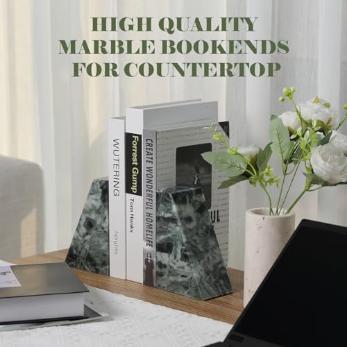 Karibiber Marble Bookends for Heavy Books, Decorative Bookends for Shelves, Green Stone Book Ends, Heavy-Duty Book Ends for Hardback Book & Cookbooks, Unique Book Stopper & Holder, Set of 2 - color: Green