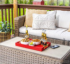 Modern Elegant 17.5"x12" Rectangle Red Shagreen Faux Leather Decorative Tray Ottoman Coffee Table Perfume Living Room Kitchen Serving Tray with Gold Polished Metal Handles by Home Redefined - color: Red/Gold