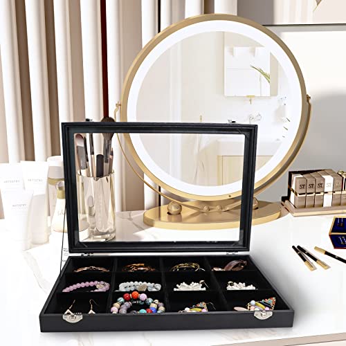 Wudygirl Jewelry Tray 12 Grid Jewelry Organizer with Clear Lid Bracelet Holder Organizer Display Case Removable, Black Velvet (12 Grid) - style: 12 Grid Tray