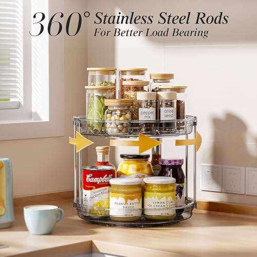 LAMU 2 Tier Lazy Susan Turntable Organizer 10.6'' Rotating Spice Rack Organization for Cabinet, Kitchen, Pantry, Countertop, Bathroom, Vanity, Medicine Cabinet Organizer, Grey - color: Gray, size: 10.6in 1 Pack