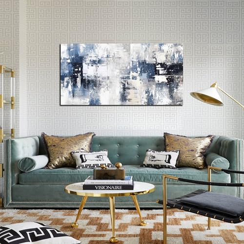 Prepeyssee White and Blue Abstract Canvas Wall Art for Living Room Bedroom Home Office Large Modern Grey Abstract Canvas Prints Picture Ready to Hang Size 20x40 - color: white, size: 20L" x 40W"