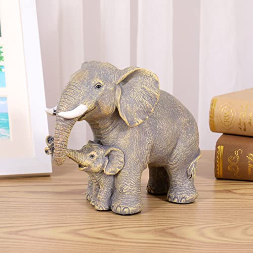 Cute Elephant Figurines Home Décor Good Luck Elephant with The Baby Statue Décor for Shelf Good Gifts for Women Decoration for Living Room, Bedroom, Office - color: Yellow