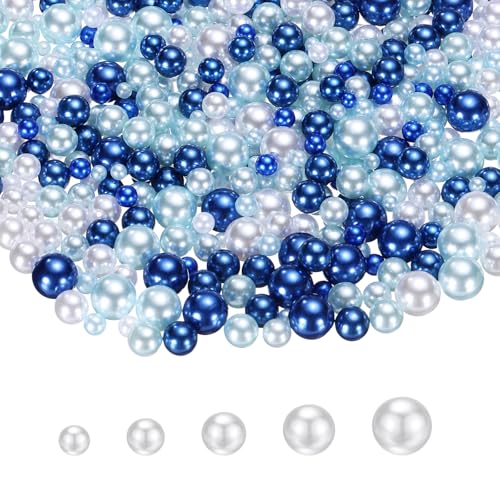 PATIKIL 1000 Pcs No Hole Pearls, 3mm 4mm 5mm 6mm 8mm Mini Round Faux Pearl for Art Crafts Jewelry Making Nail Vase Filler Birthday Wedding Party, Blue/White - color: Blue/White
