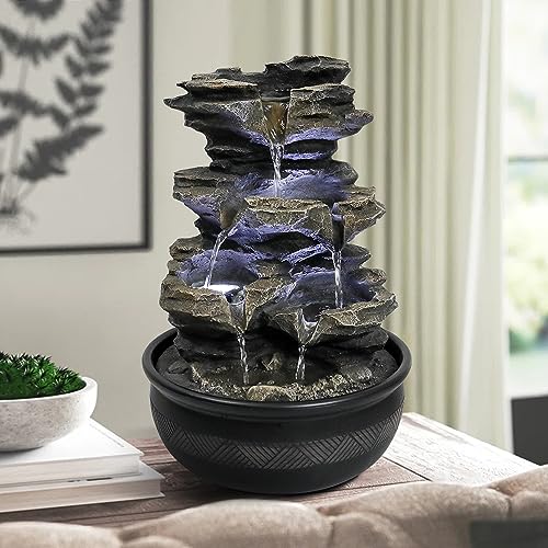 15.7" High Rock Cascading Tabletop Fountain, Zen Meditation Indoor Waterfall Feature with LED Light for Home Office Bedroom Relaxation - color: 15.7"
