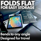Flight Flap Airplane Tablet Holder, Flexible Cell Phone and Tablet Holder Extra Large 12x7”, Folding Cellphone Stand for Desk, Kindle, Bed, Airplane Gadgets Long Travel Essentials (Black) - color: Black, size: Extra Large