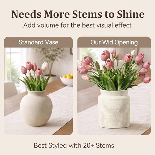 Ceramic Flower Vase 6.5 inch Farmhouse Rustic Vase for Home Decor Handcrafted Pottery Vase Small Terracotta Vases for Table Decor Fireplace Living Room Bathroom Wedding Centerpiece (S-Off White) - color: S-antique Off White