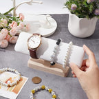 NBEADS Wooden Watch Display Stand, T-Bar Bracelet Holder PU Leather Jewelry Organizer Holder Removable Bangle Anklet Tower Rack for Home Use, Retail Display Selling, White, 7.6×1.97×3.39 Inch