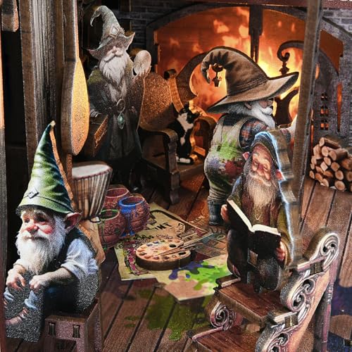 TOYQI Book Nook Kit, Book Nook Kits for Adults, DIY Miniature Dollhouse Kit 3D Wooden Puzzle Booknook Bookend with LED Light - style: Dwarfs's House