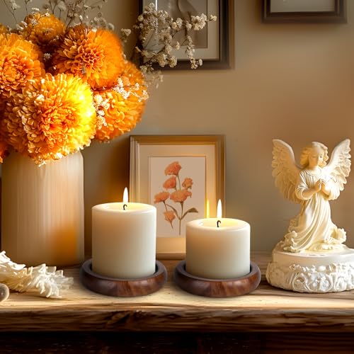 Candle Holder for Pillar Candle Set of 2, Farmhouse Wood Candle Plate, Rustic Wooden Candle Stand, Candles Tray Decorative for Living Room, Table Centerpiece, Brown - color: Brown, size: Set of 2
