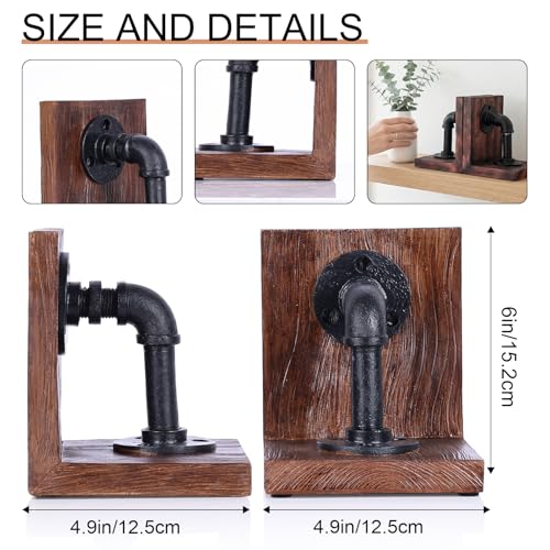 Industrial Decor Book Ends - Steampunk Decor Book Ends for Shelves, Resin Book Ends for Heavy Books, Mens Office Decor Bookends for Shelves, Unique Vintage Pipe Decorative Bookends - color: Dark Brown