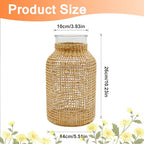 MDEOOSKY Straw Woven Glass Vase 10.25''X3.93''X5.52''Boho Glass Flower Vase Country Rustic Style Vase Glass Vase for Floral Arrangements Bottle Height (B Style 10.25IN) - size: 10.25IN