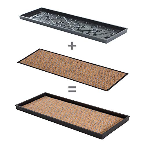 Anji Mountain AMB0BT4F-007 Black Rubber Boot/Shoe Tray with Coir, Fits 4 Pair (46.5" Wide), Tan & Blue Insert - color: Tan and Blue Insert, size: 46" x 14" x 1.5"