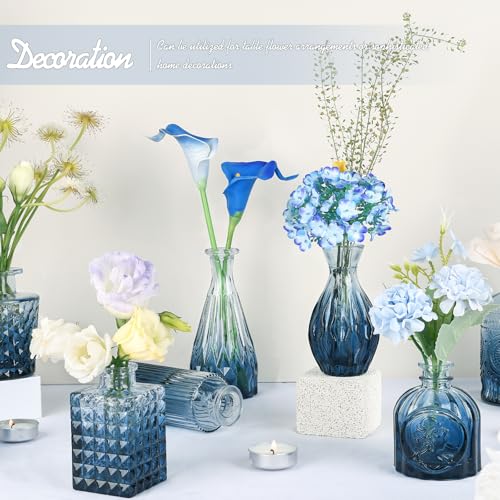TBWIND 24Pcs Blue Glass Bud Vases Set, Small Vases for Flowers, Perfect for Centerpieces at Parties, Baby Showers, Weddings, Events, Graduation Season, Great Gifts for Office & Home Décor - color: 24pcs-blue