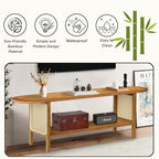 Bamboo TV Stand for TVs up to 65", Accent Entertainment Center with Storage, Media Console Table with Rattan, Modern TV Stand for Living Room, Bedroom, 55"(L), Walnut - color: Walnut Rattan